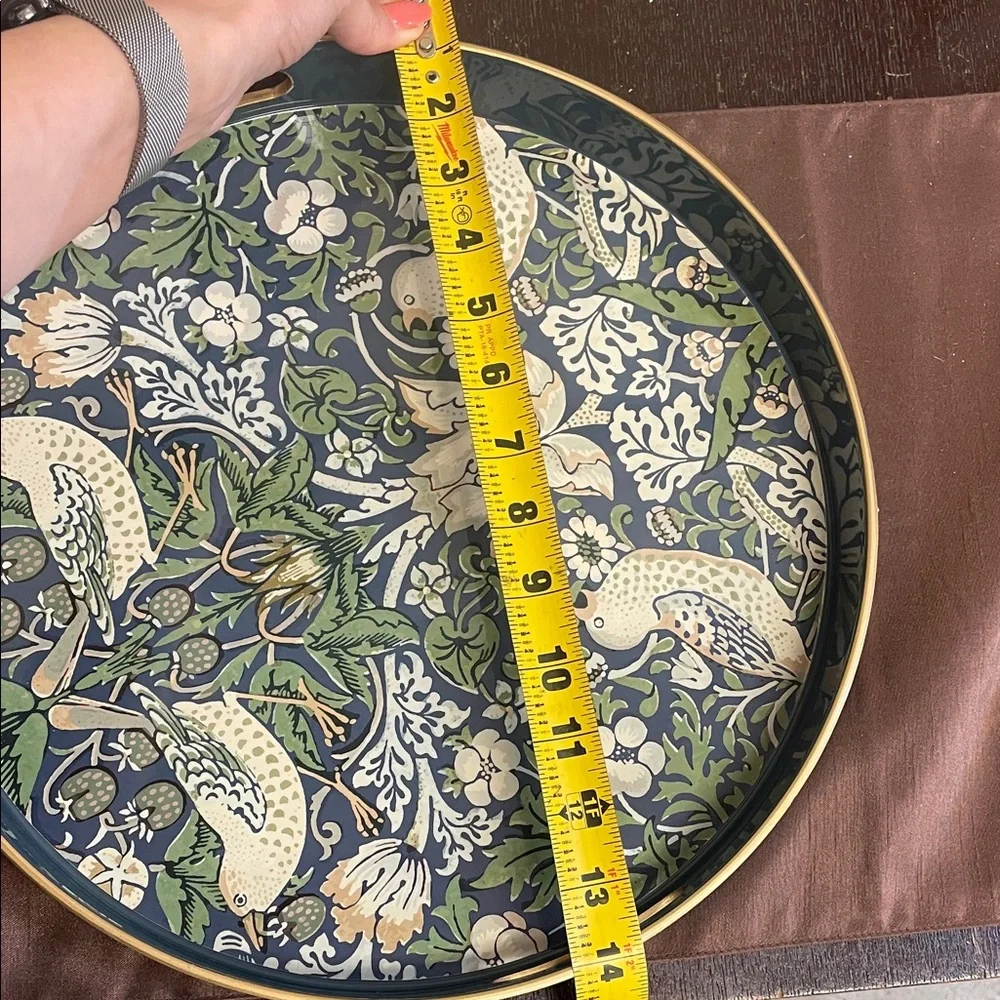 Decorative Bird & Floral Serving Tray in Blue and Green with Gold Trim